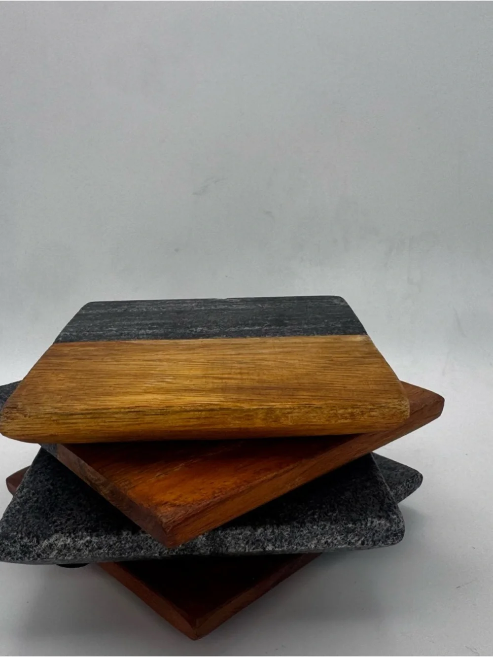 Wood and Slate Square Coasters - Gray and Brown